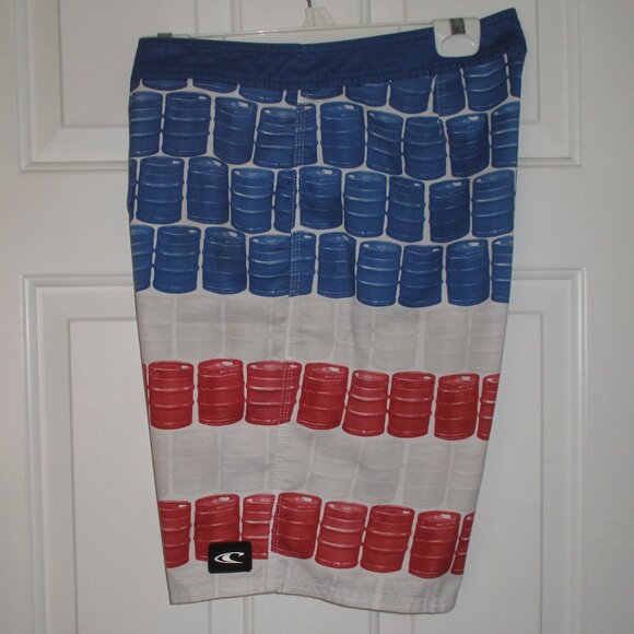 O'Neill Mens Swim Board Short Flag Beer Keg Print - Size 34W - Picture 1 of 5